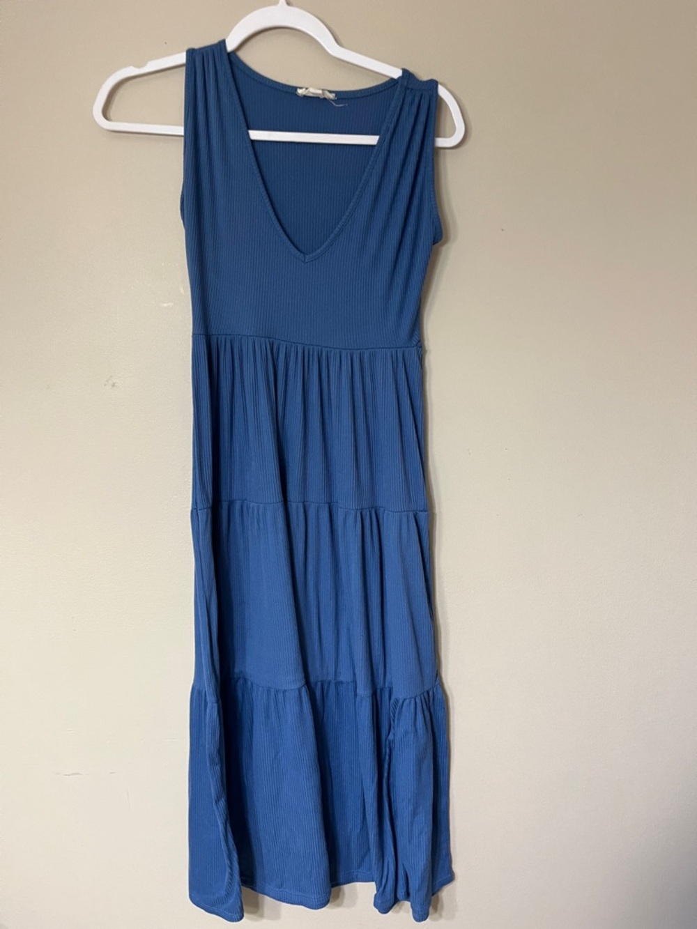 See You Monday Sleeveless V-Neck Tiered Maxi Dress in Blue